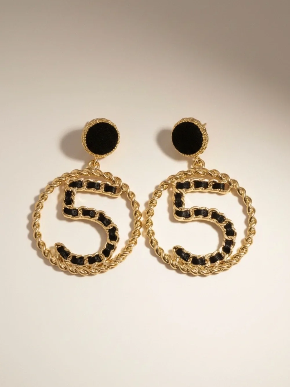 No 5 Gold and Black Number 5 Drop Earrings - Women Jewelry
